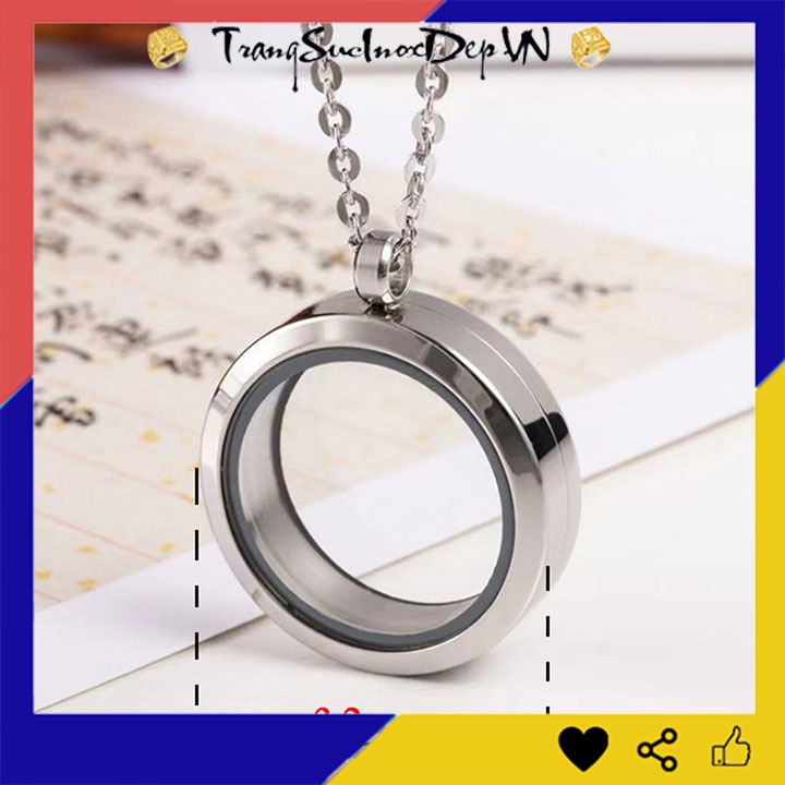 Dây chuyền inox mặt tròn ốp kính 2 bên đùng để đựng kinh chú hay kỉ vật lưu niệm vô cùng độc đáo và ý nghĩa