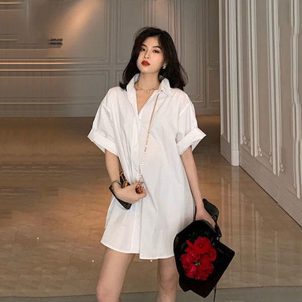 COZOK Áo Sơ Mi Dáng Rộng Và Dài Vừa Phong Cách Hàn Quốc