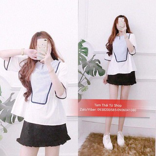 ÁO BABYDOLL PHỐI SỌC CỔ TRÒN
