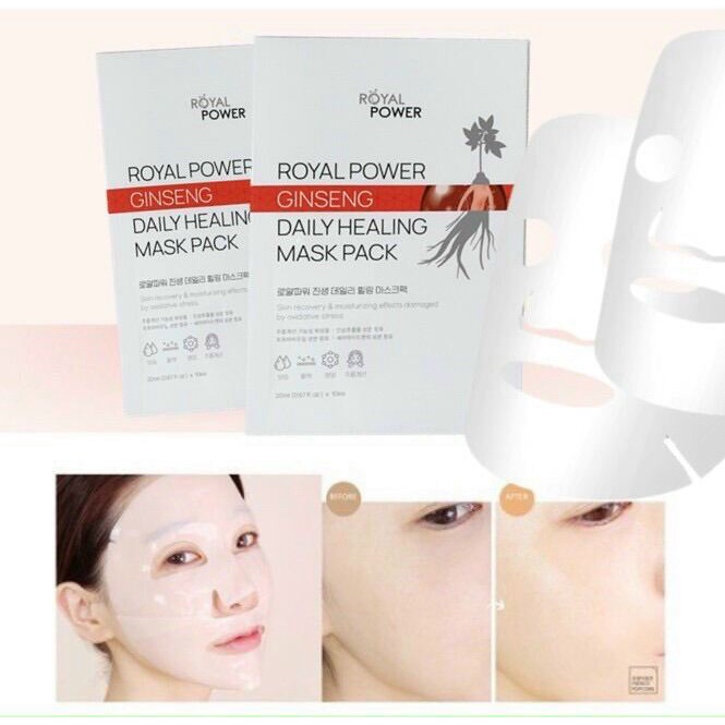 Mặt Nạ Tinh Chất Hồng Sâm Ngừa Lão Hóa Hàn Quốc Royal Power Ginseng Daily Healing Mask Pack 20ml - Hộp 10 Miếng