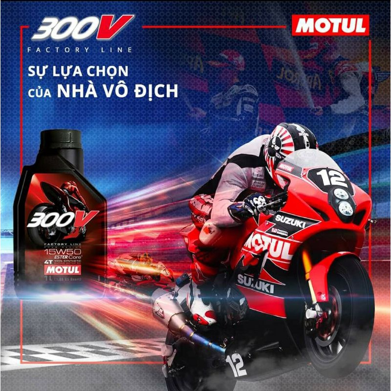 Nhớt Motul 300V 300V2 10W40 và 10W50 Pháp 1L chính hãng (tem 1 lớp, một, Ester core tổng hợp toàn phần 100%)