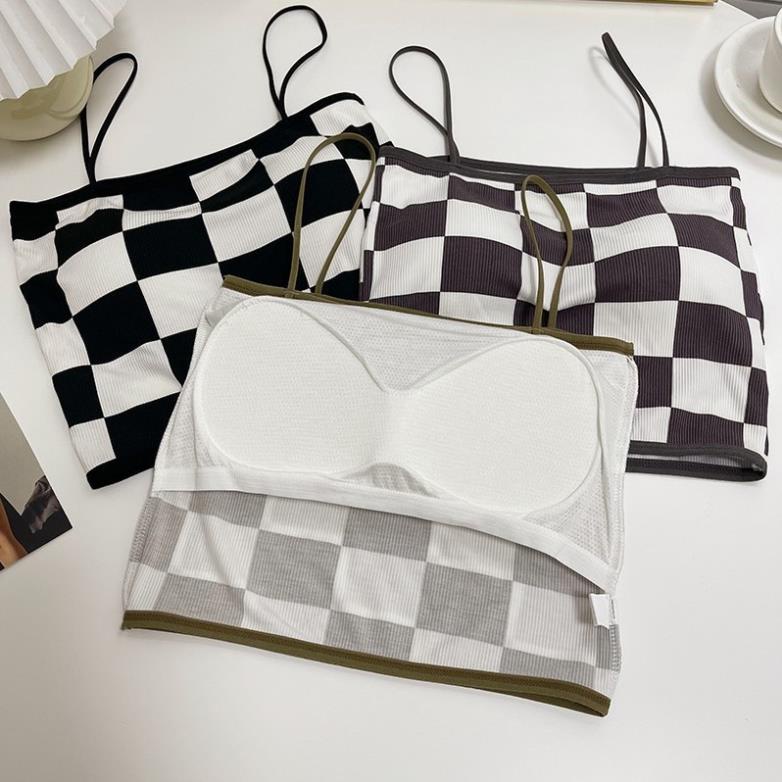 ❤️ Áo Bra Nữ Myna 2 Dây Mảnh Kẻ Ô Dáng Lửng Có Đệm Ngực Trend Mới 8161 ❤️