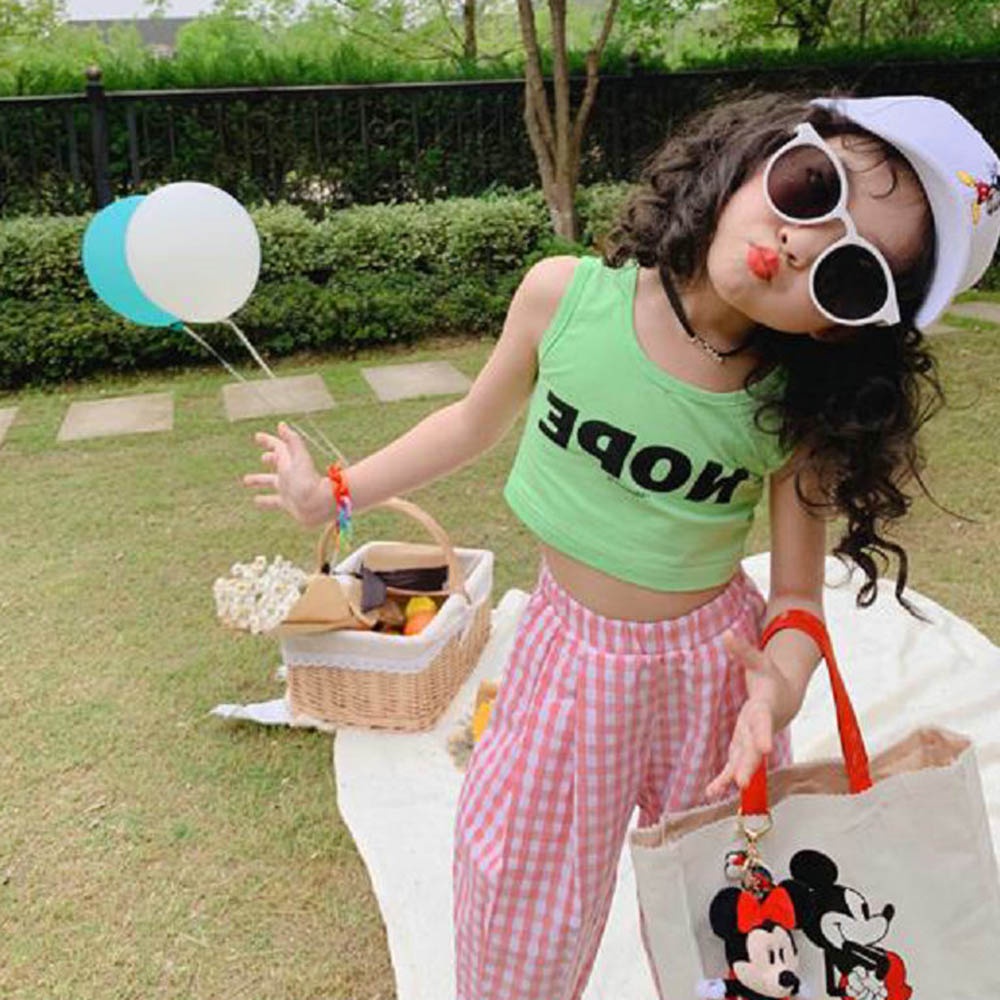 BEAR LEADER Áo Croptop Sát Nách In Chữ Thời Trang Mùa Hè Mới 2022 Cho Bé Gái 3-7 Tuổi