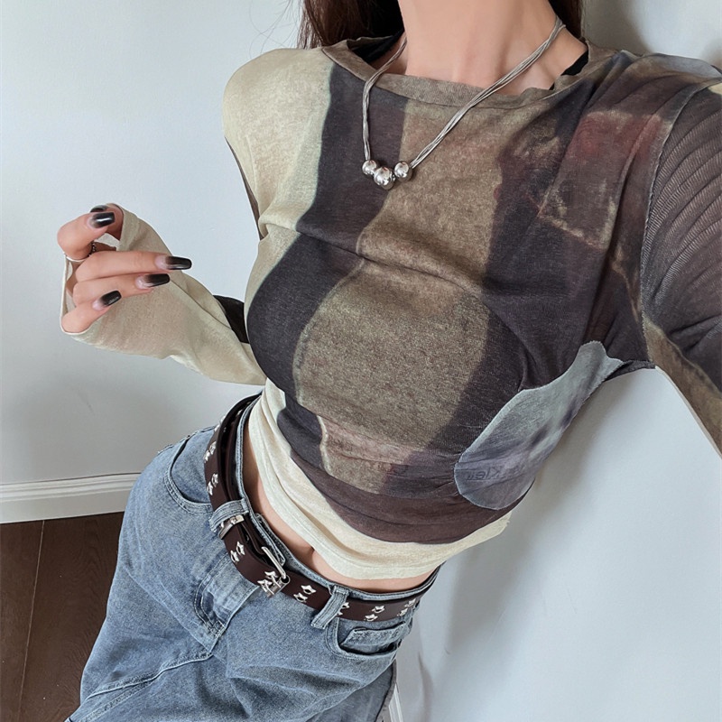 Áo Thun Nữ Cổ Tròn Dài Tay Dáng Ôm Không Nhòe Thời Trang Mùa Thu