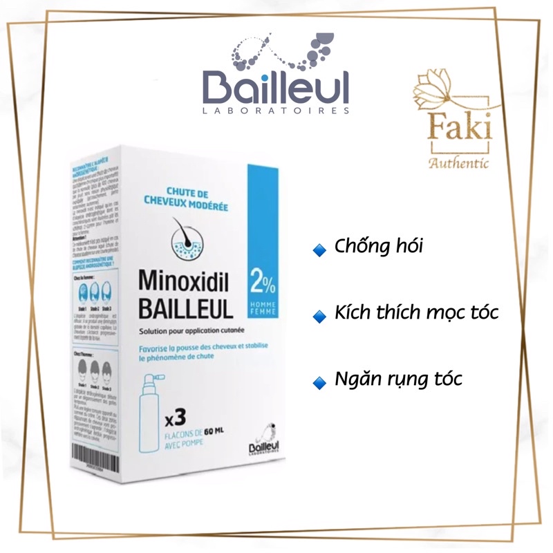 Xịt mọc tóc Minoxidil Bailleul 2%  tr:ị rụng tóc. chống hói và kích thích mọc tóc - Pháp