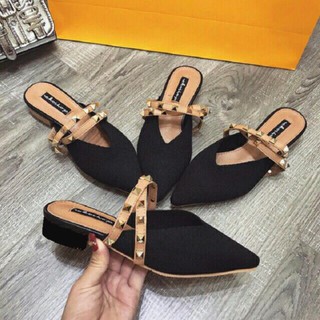 A2 - Giày nữ, sục nữ 2 quai chéo gắn đinh, mũi nhọn