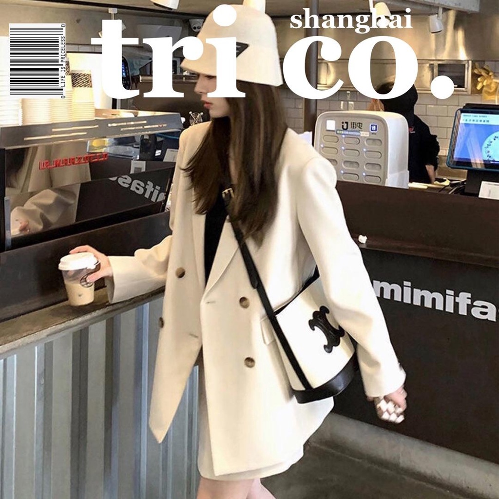Áo Khoác Dáng Rộng Màu Đen / Be Phong Cách Hàn Quốc Thời Trang Xuân Thu 2022 Cho Nữ