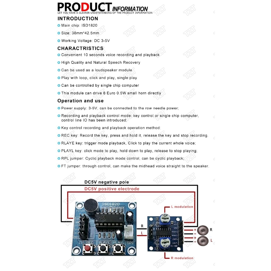 Mô Đun Ghi Âm Giọng Nói Tzt Isd1820 | BigBuy360 - bigbuy360.vn