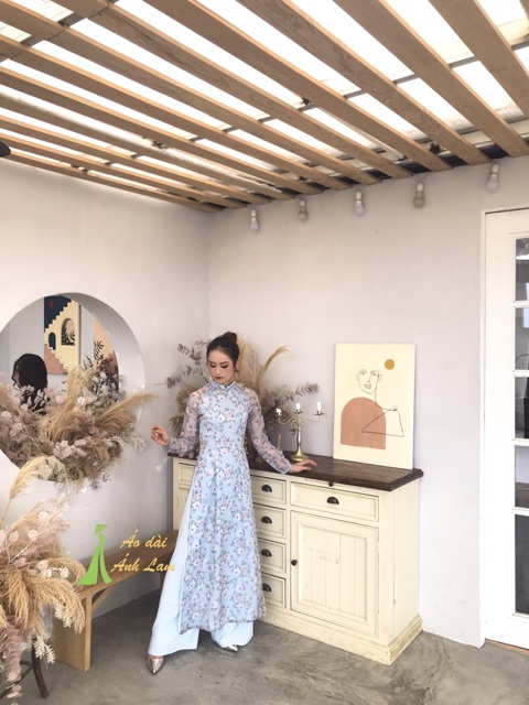 Bộ Áo dài Voan tơ Xanh Hoa