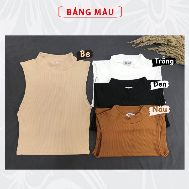 Áo ba lỗ nữ MIN19 áo sát nách croptop form rộng bigsize cổ cao dáng ôm body thể thao chất thun tăm màu trắng đen be nâu | BigBuy360 - bigbuy360.vn