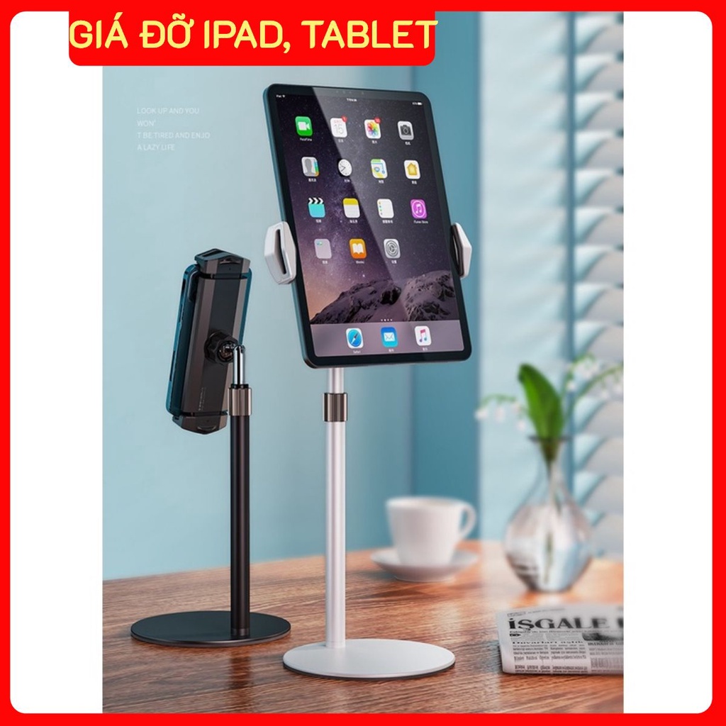 Giá đỡ điện thoại, ipad, máy tính bảng P21 kẹp chắc chắn, điều chỉnh độ cao, xoay 360 độ.