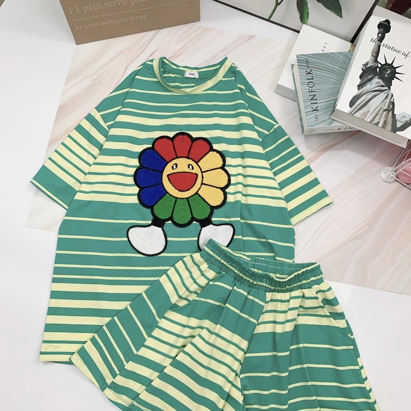 Bộ sọc xanh hoa hướng dương - Nhím Xù Shop