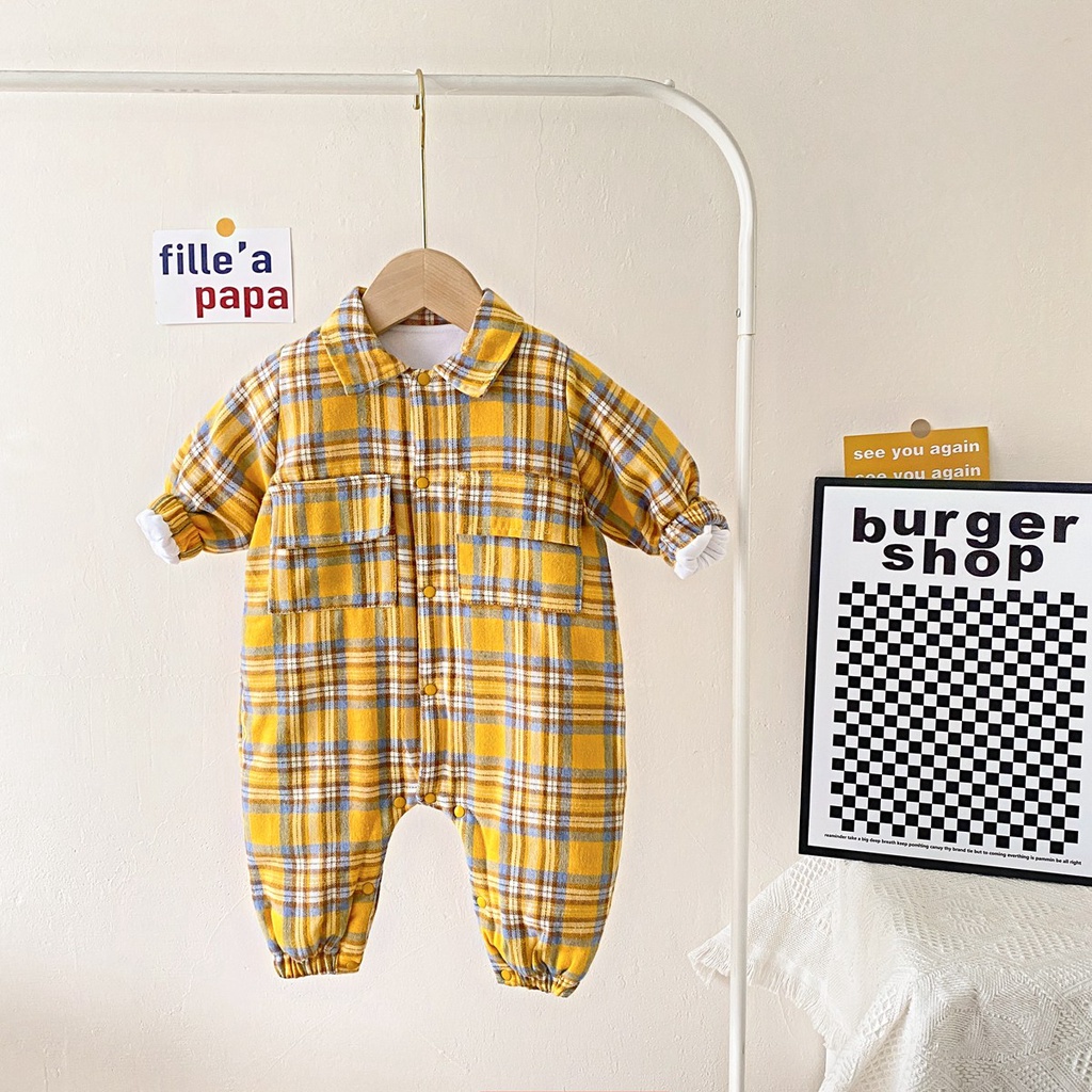 Sanlutoz Áo Liền Quần Dài Tay Họa Tiết Caro Thời Trang Cho Bé