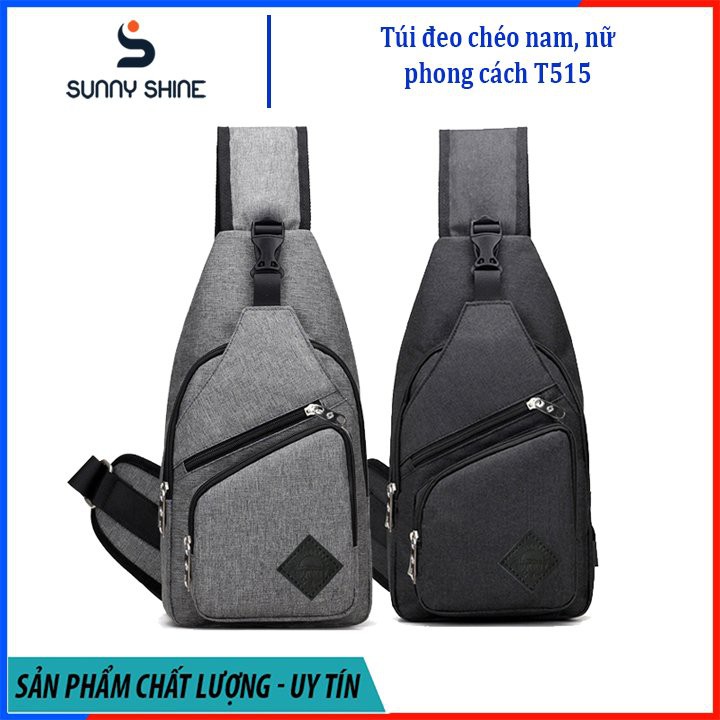 Túi đeo chéo nữ vải canvas phong cách thể thao, nhiều ngăn tiện lợi chống nước T515