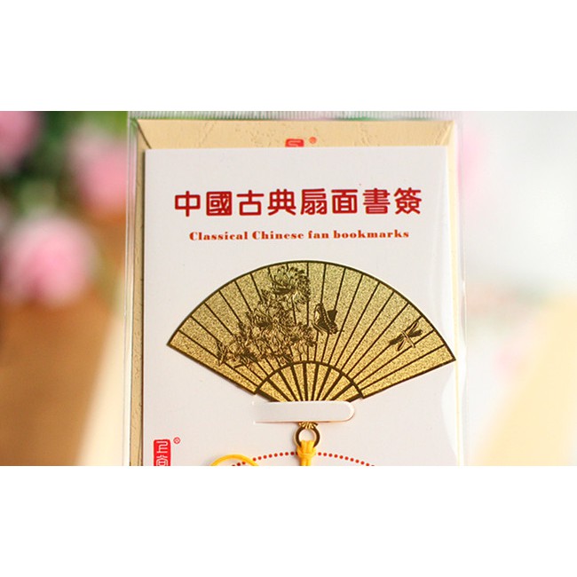 Bookmark quạt hoa đào tam sinh tam thế bookmark cổ trang kim loại tua rua