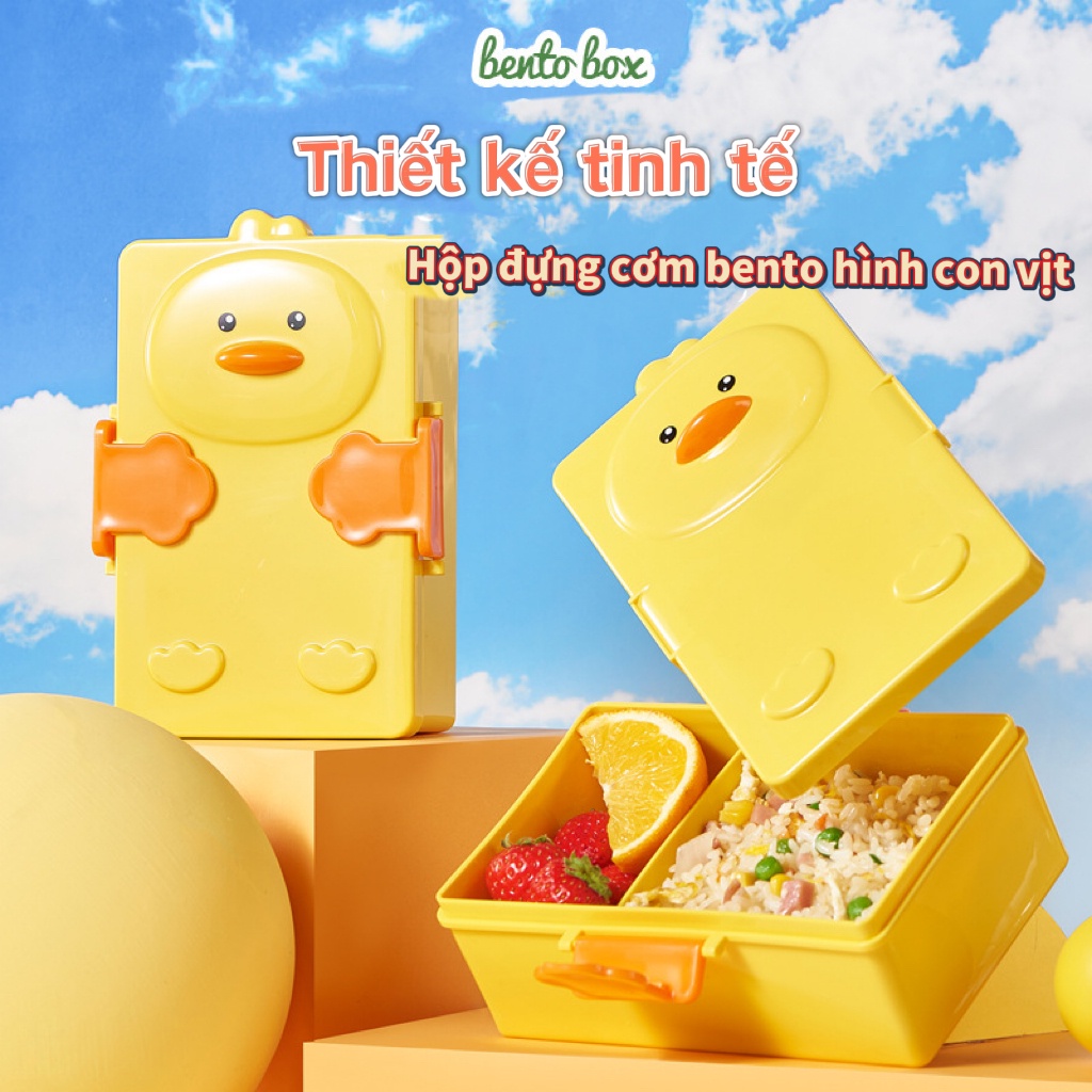 Bộ hộp đựng cơm trưa kèm thìa/muỗng dùng trong văn phòng, mang đi học, dã ngoại hình vịt vàng