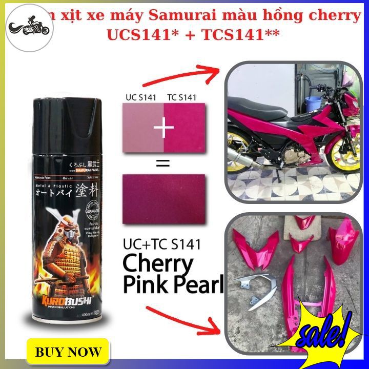Sơn xịt Samurai màu hồng cherry sử dụng hệ thống màu hai lớp UCS141* + TCS141**