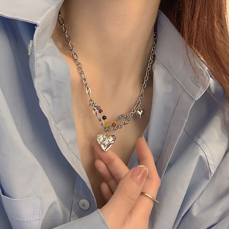 Vòng cổ IF ME bạc mặt trái tim đính đá pha lê tím thời trang cho nữ