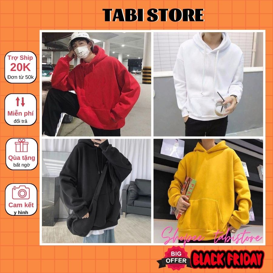 Áo hoodie trơn nỉ bông Hàn Quốc