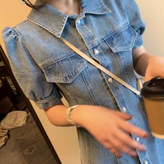 Đầm Denim Chiết Eo Dáng Ôm Phong Cách Retro Pháp 2020 Dành Cho Nữ