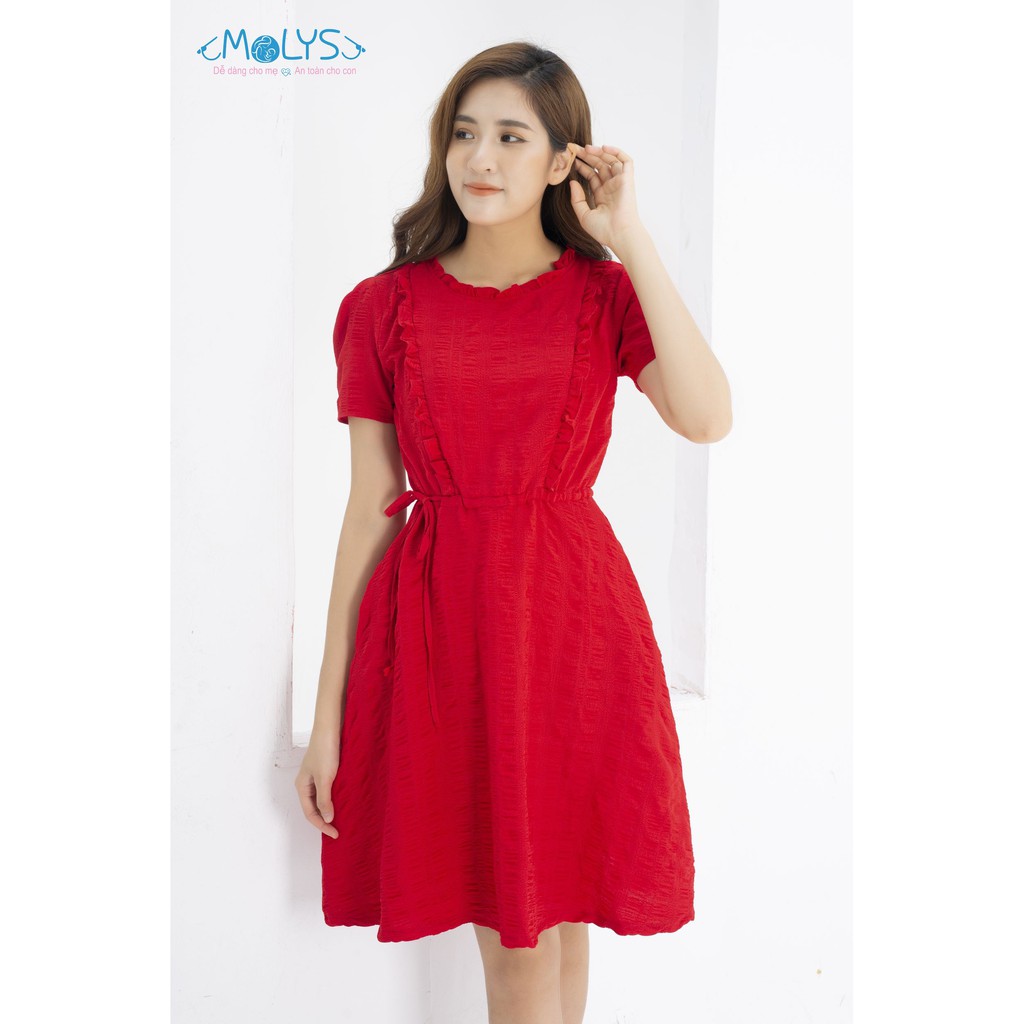 Váy bầu và sau sinh cho con bú MOMCENTER M2211 bèo ngực vải đũi nhăn