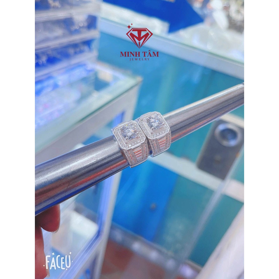 Nhẫn nam bạc ta Minh Tâm Jewelry ổ đá 7 ly nạm đá xung quanh