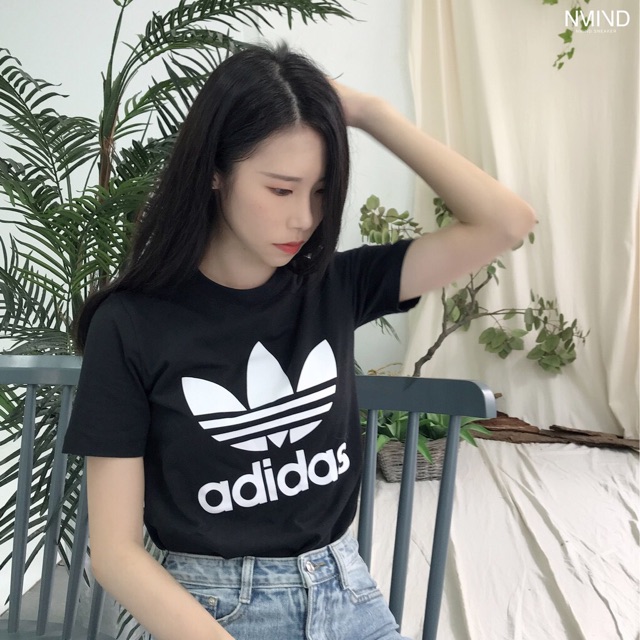 (HÀNG XUẤT XỊN) Áo das đen logo trắng đơn giản Trefoil Tee