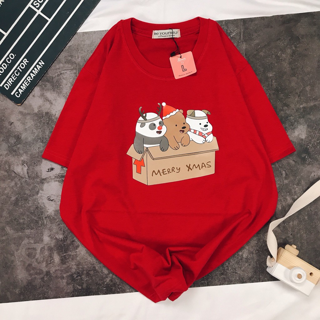 [HÌNH THẬT TỰ CHỤP] - Áo thun tay ngắn Be Yourself unisex size M L - 3 CON GẤU TRONG HỘP QUÀ NOEL