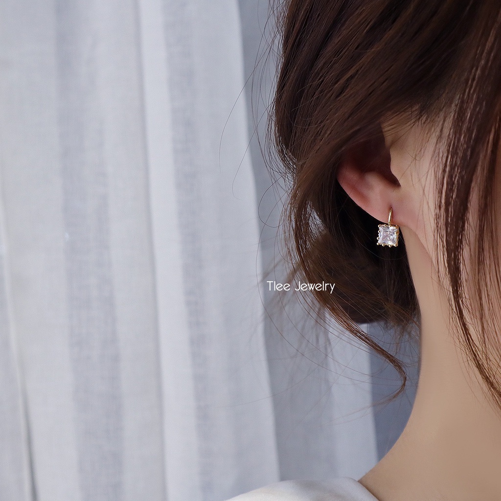 Khuyên tai bạc nữ TLEE Cici đá vuông sang chảnh TleeJewelry B0110