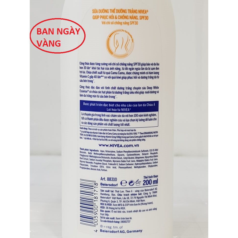 Sữa Dưỡng Thể NIVEA Phục Hồi Dưỡng Trắng Da 200-250ml Thái Lan