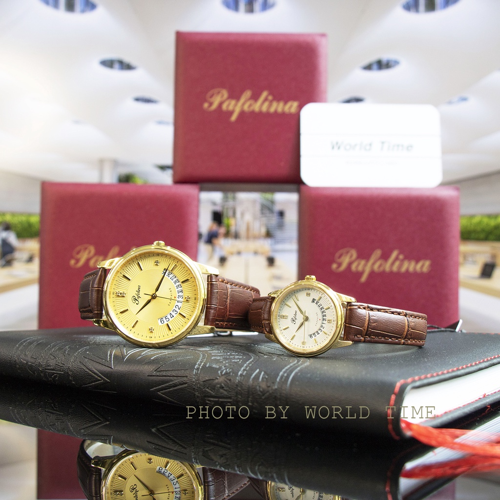 Đồng Hồ Đôi, đồng hồ dây da pafolina 5039m  [ Chính Hãng Full Box ] Sapphire Chống Xước , Chống Nước