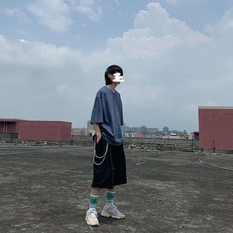 Quần Short Ống Rộng Phối Dây Xích Phong Cách Nhật Bản Thời Trang Mùa Hè Dành Cho Nam Và Nữ