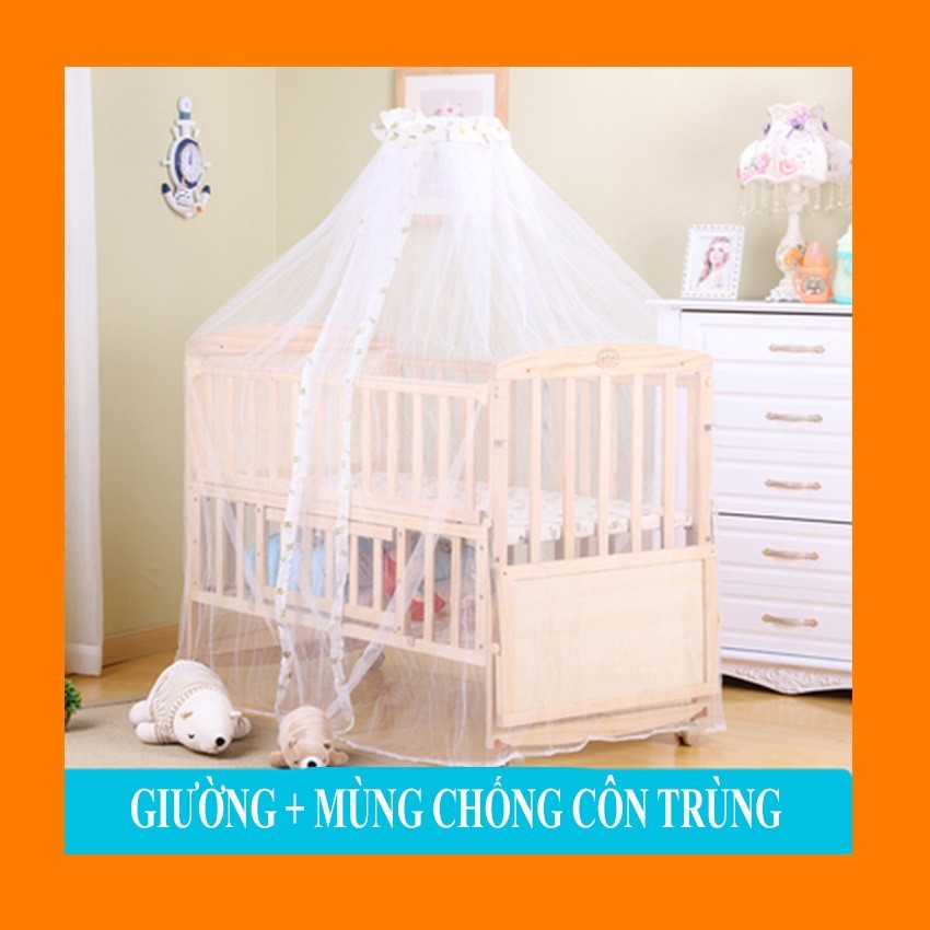 ( Tặng Màn)  Giường cũi gỗ thông  cỡ đại size 120*70*102cm.Cũi gỗ 2 tầng kèm 1 bàn ăn và 1 bàn thay tã cho bé HAPPY HOME