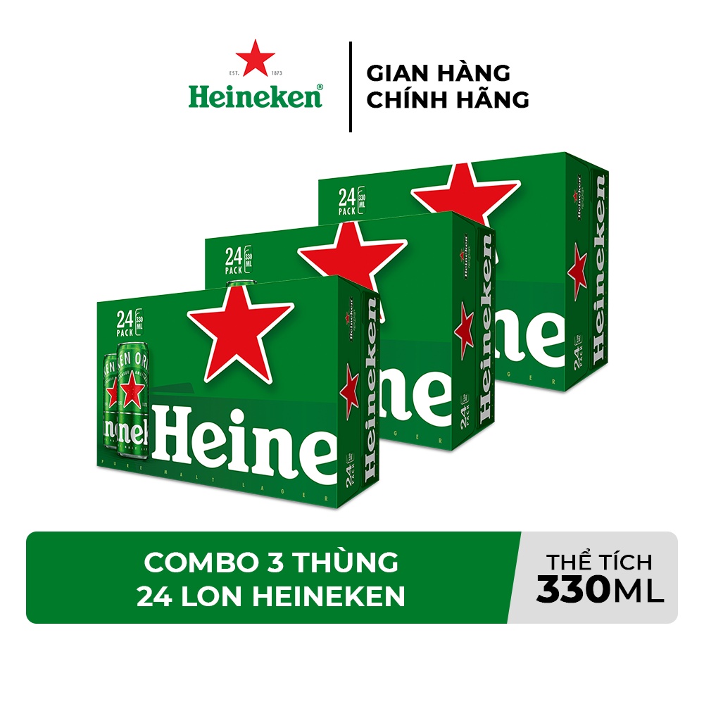 HỎA TỐC HCM Combo 3 Thùng 24 lon bia Heineken 330ml/lon