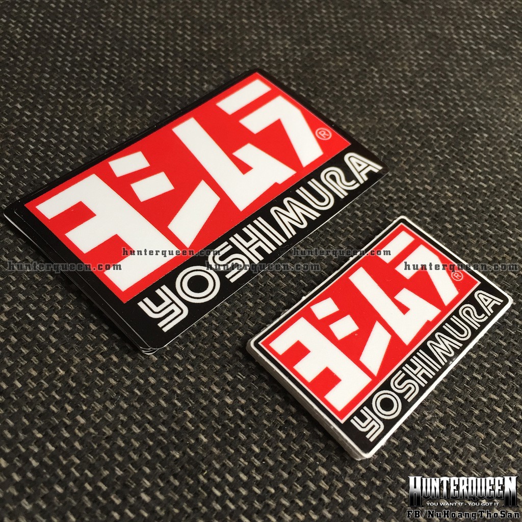 Logo YOSHIMURA[8x5cm] đỏ đen trắng. Hình dán decal siêu dính, chống nước, tem đua trang trí.