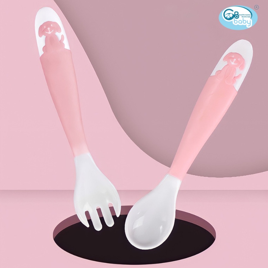 Bộ Thìa Dĩa Ăn Dặm Uốn Cong Gb-Baby cho bé tập xúc hình dễ thương