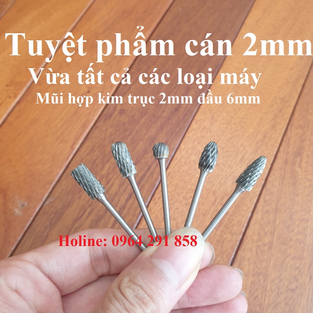 mũi mài hợp kim trục 2mm hay 2.35mm đầu 6mm dùng máy mài mini hoặc máy mài móng tay