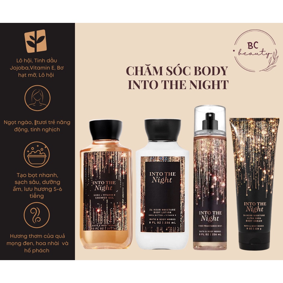 Trọn Bộ Bath And Body Works Hương Into The Night | Sữa Tắm Hương Nước Hoa, Xịt Thơm Body, Kem Dưỡng Ẩm & Set Quà Tặng