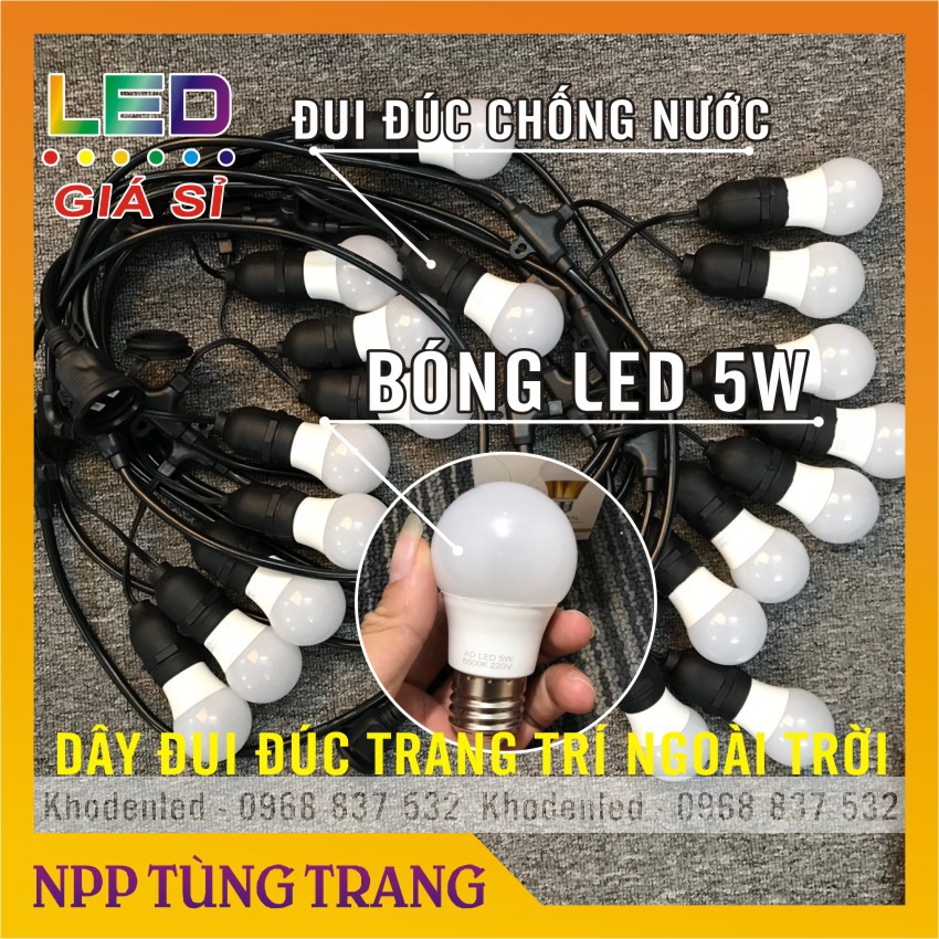 Dây đui đèn trang trí ngoài trời kèm bóng led 5w dùng cho quán cà phê, trà sữa