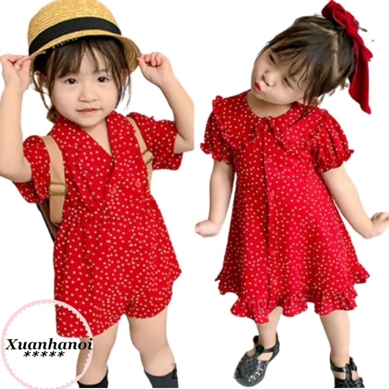 Váy bé gái hoặc Set Jum chấm bi đỏ màu hè XHN486