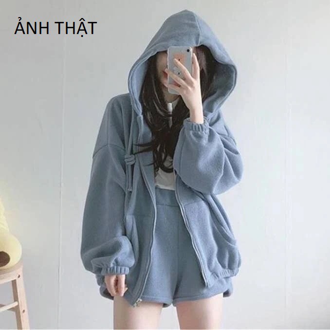 Áo hoodie nữ len tăm lót lông dày dặn không nhăn không xù ẢNH THẬT | BigBuy360 - bigbuy360.vn