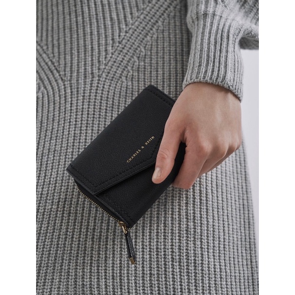 Ví gập CnK bì thư cúc bấm khoá kéo nhiều ngăn size trung 14cm fullbox