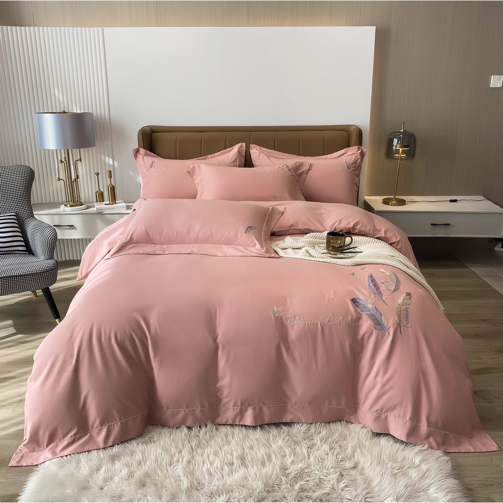 Bộ Chăn Ga Gối , Chăn Ga Cotton Nilen Bonknot Thêu Sét 4 Món - Cotton Linen