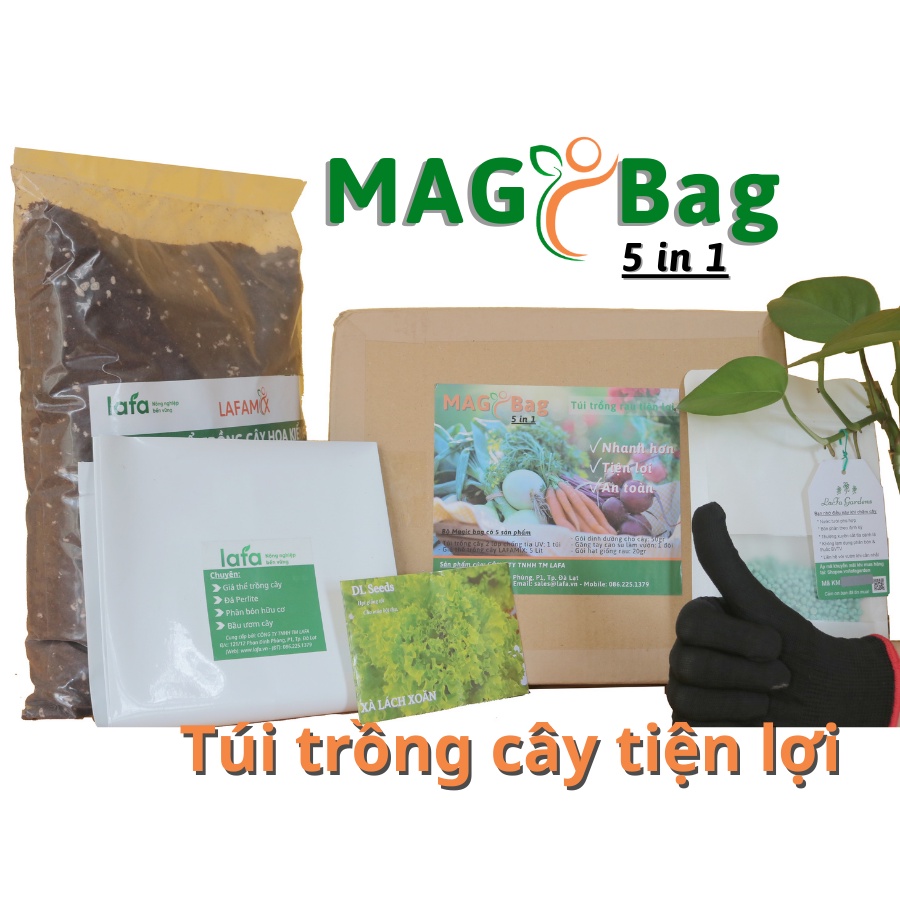 Bộ túi trồng cây tiện lợi MAGIC BAG LAFA 5 trong 1 trồng rau, trồng hoa, cây cảnh tiện lợi cho hộ gia đình nhà phố