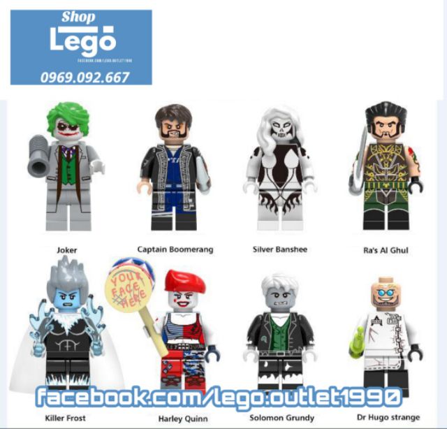 Xếp hình Joker Captain Boomerang Silver Banshee Ra's Al Ghul Killer Frost Harley Quinn Solomon Dr Hugo Lego Xinh X0171