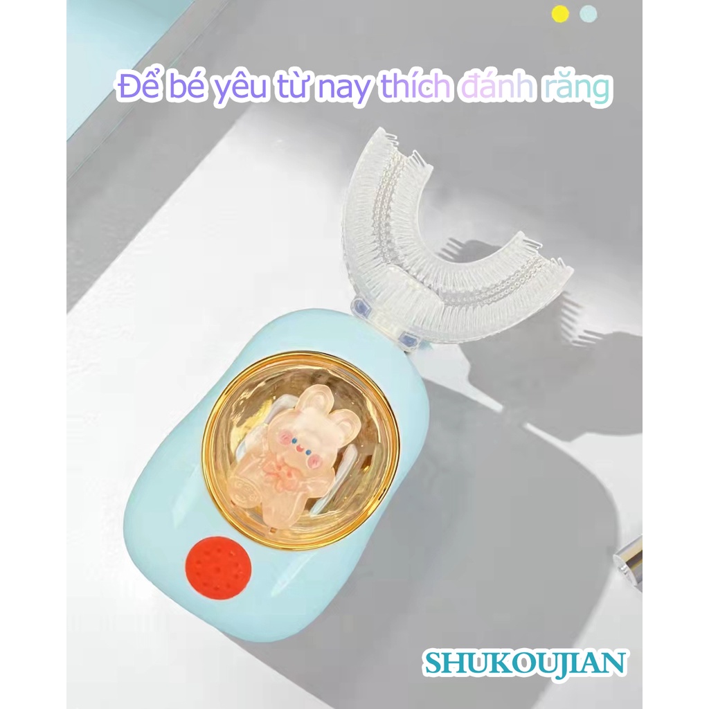SHUKOUJIAN Bàn chải đánh răng điện trẻ em hình chữ U siêu mềm silicon thích hợp cho tre em 3 tuổi trở lên