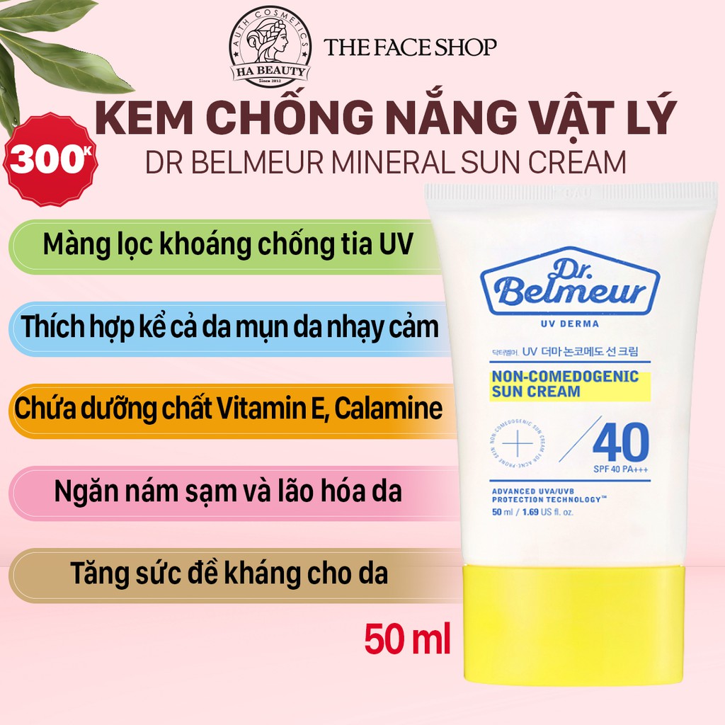 (AUTH_Korea)Kem Chống Nắng vật lý Màng Khoáng DR.BELMEUR MINERAL SUN CREAM SPF 48 +++ The Face Shop