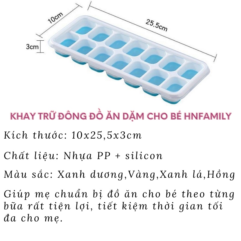 Khay trữ đông đồ ăn dặm cho bé HNFamily - Khay silicon có nắp trữ, thức ăn cho bé, đóng đá viên 25ml/ô an toàn tiện dụng