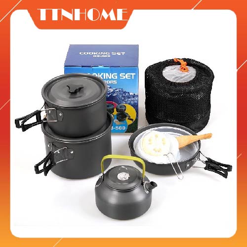 Bộ nồi siêu chảo chống dính DS-508 16 chi tiết dành cho 4-6 người khi đi du lịch