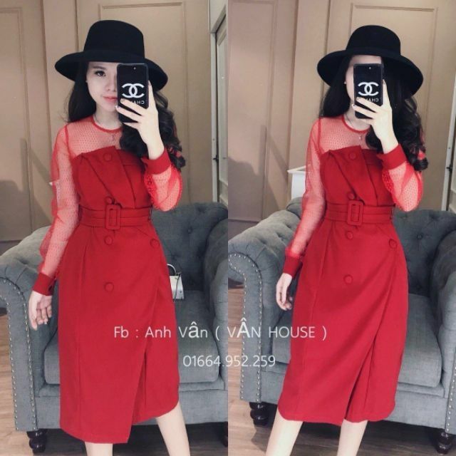 Đầm body phối lưới